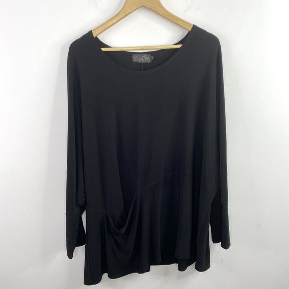 Sympli Tops - Sympli Plus Size 1G 24 Black Dolman Sleeve Boxy Oversize Lagenlook Tunic Top
